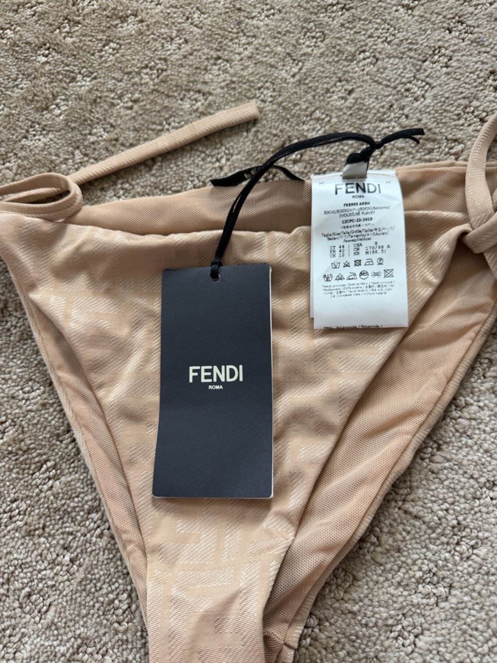 Fendi Brown Monogram Tie-Side Triangle Bikini. Golden monogram biki.